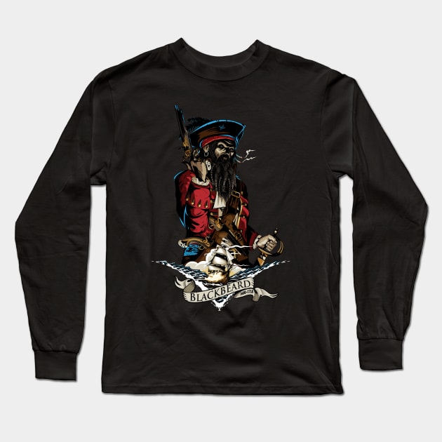 Blackbeard Long Sleeve T-Shirt by xeravin